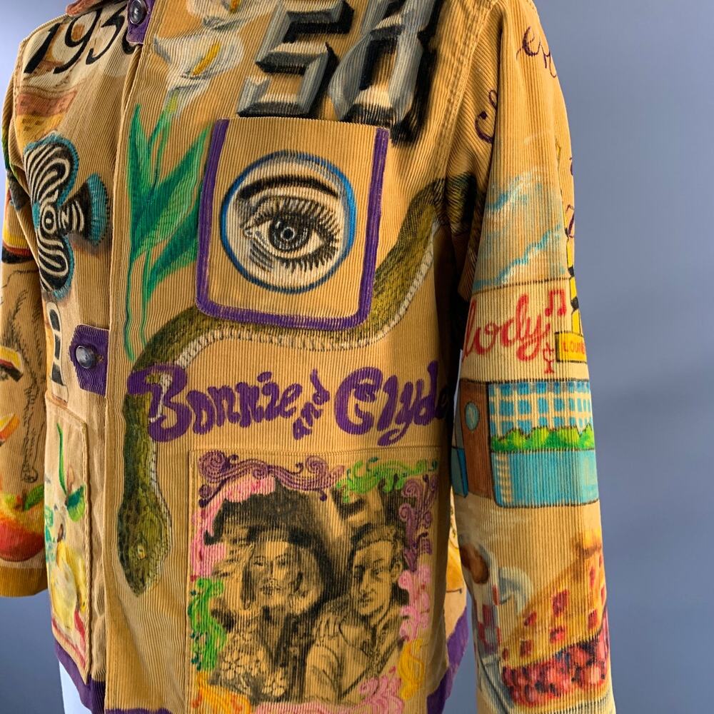 BODE Senior Cord Size M L Tan Multi Color Painted Cotton Buttoned Jacket - Picture 3 of 8
